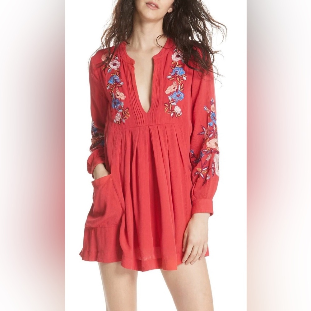 Free People sleeves Bright Floral Embroidered Gauzy Mia Mini Dress Dress Size S